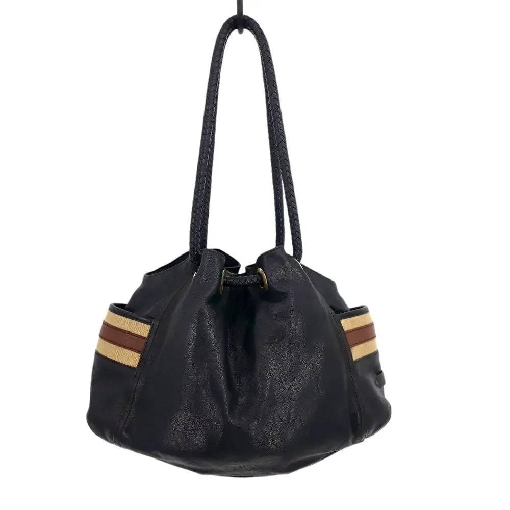 Cole Haan Hobo‎ Bag Leather Braided Grommets Genevieve Denny Black